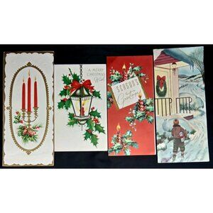 Vintage Christmas Greeting Card Set Of 4 MCM Holiday Ephemera 1940s 1950s